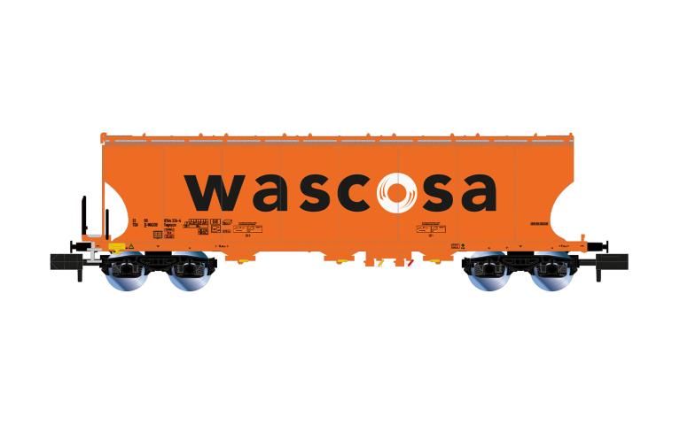 Arnold 6738 D-WASCO, 4-axle round sided hopper wagon, orange livery, big WASCOSA logo, ep. VI