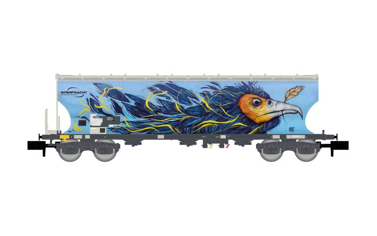Arnold 6739 F-ERSA, 4-axle round sided cereal hopper wagon, "Interfracht", with bird graffity, ep. VI