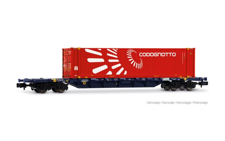 Arnold 6742 Mercitalia Intermodal, 4-axle container wagon Sgnss, blue, w. 45' container "Codognotto", ep. VI