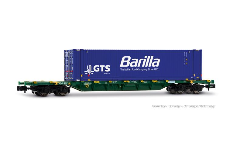 Arnold 6743 Mercitalia Intermodal, 4-axle container wagon Sgnss, green, w. 45' container "GTS Barilla", ep. VI
