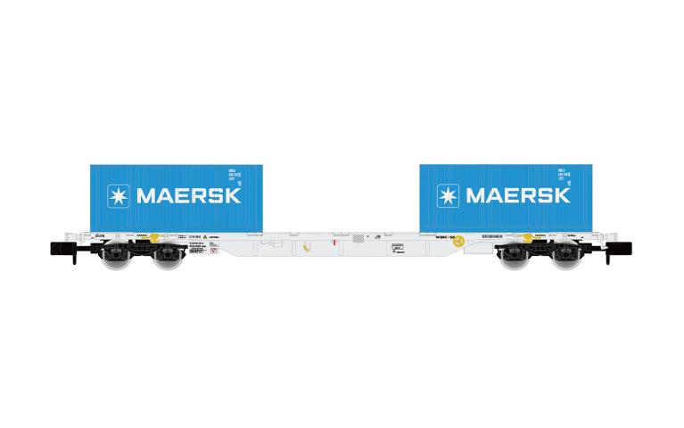 Arnold 6745 4-axle containerwagon Sgnss, grey livery, loaded with 2 x 20' container "MAERSK", ep. VI