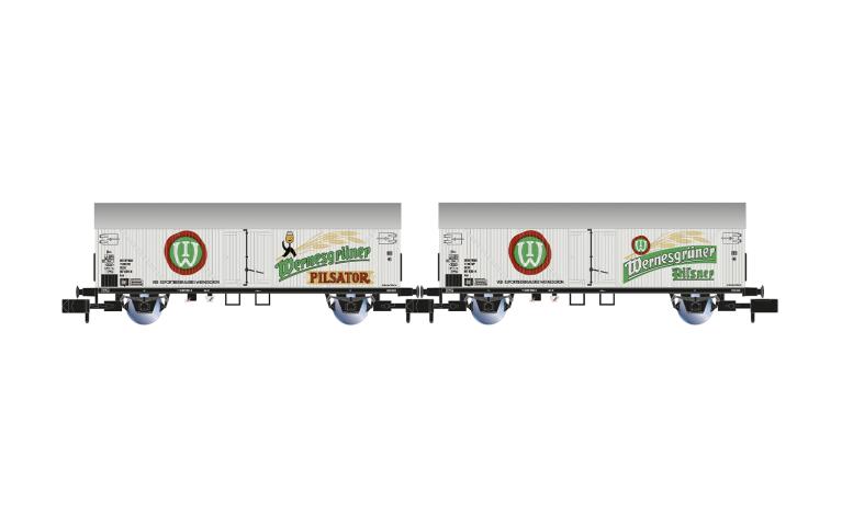 Arnold 6749 DR, 2-unit pack of 2-axle beer wagons "Wernesgrüner", ep. IV