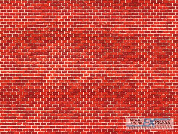 Auhagen 50504 Muurplaat, rood / Dekorpappe Ziegelmauer rot (VE 25) (per stuk 220x100 mm)