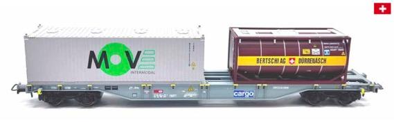 B-Models 54.173 Sgns containerwagon, SBB Cargo, container MOVE + tankc. Bertschi
