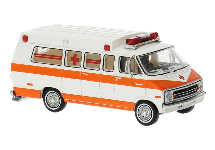 Brekina 18300 Dodge B 200 Ambulance, weiss/dunkelorange, 1975