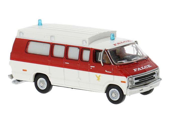 Brekina 18302 Dodge B 200 Ambulance, 1975, Falck, 1:87