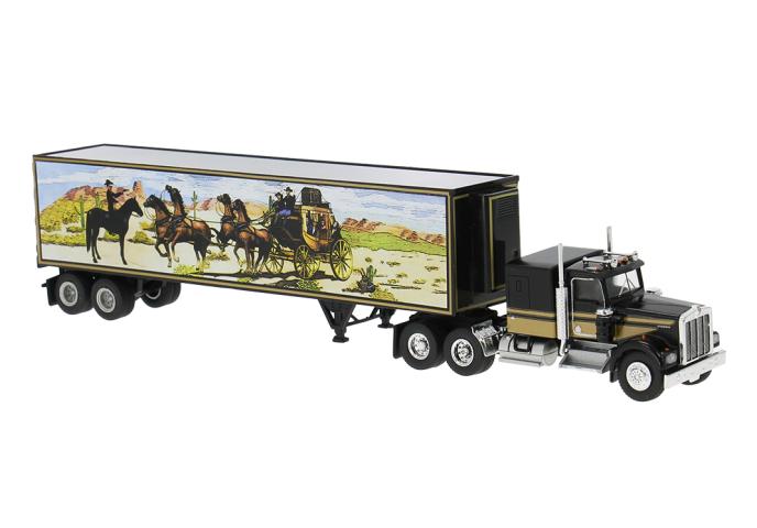 Brekina 86255 Kenworth W900 Koffersattelzug, schwarz