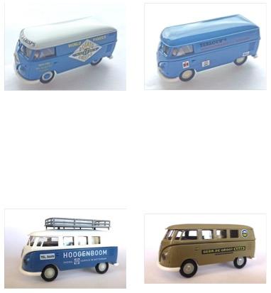 Brekina 9322SET Set van 4 stuks Nederlandse VW T1: "Smith's Potato Crisps", “Terlouws’s Automobielbedrijf”, “Hoogenboom”, “De Groot Kaas”, exclusief Modeltreinexpress
