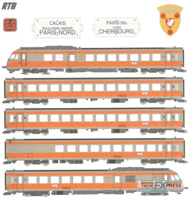 EPM 22.15.02ACS Treinstel RTG, 5-delig, treinstel nr. 32, metallic grijs/goudgeel, geribbeld dak, klasseborden in relief, wapen "Boulogne sur Mer", depot Caen, AC SOUND - LET OP: Geen gratis verzending!