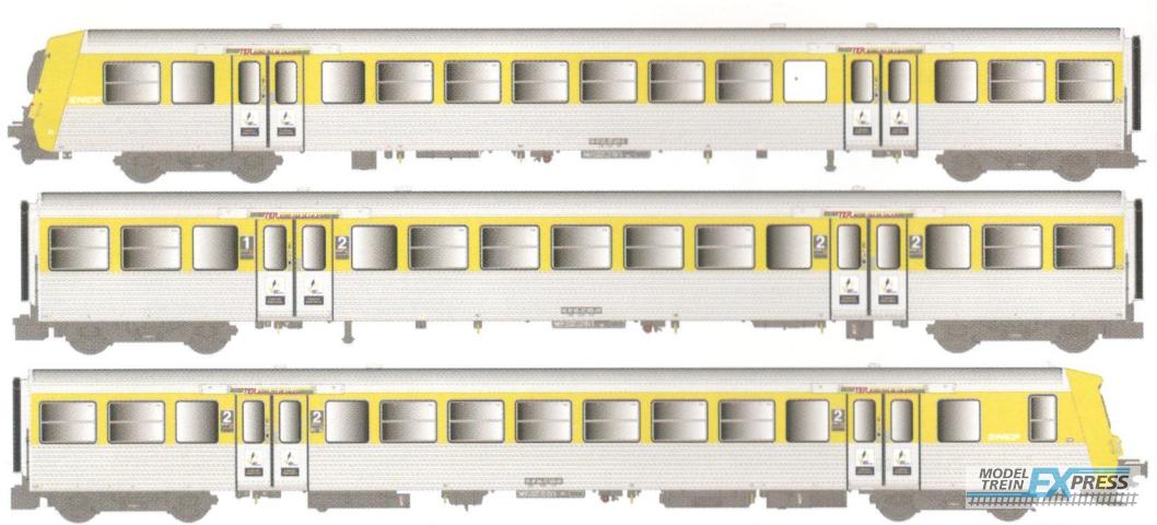 EPM 41.19.16 Treinstel RRR, 3-delig, treinstel nr. 313, BDx+Bz+AB, geel/RVS, noedel logo, Région Languedoc Roussillon, 4 lampen, Ep. IVb-V - LET OP: Geen gratis verzending!
