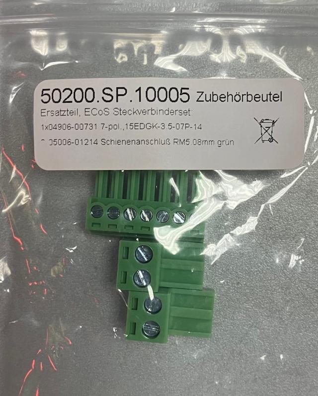 Esu onderdelen 50200.SP.10005 Ersatzteil, ECoS Steckverbinderset: 
1x04906-00731 7-pol.,15EDGK-3.5-07P-14, 2x05006-01214 Schienenanschluß RM5.08mm grün