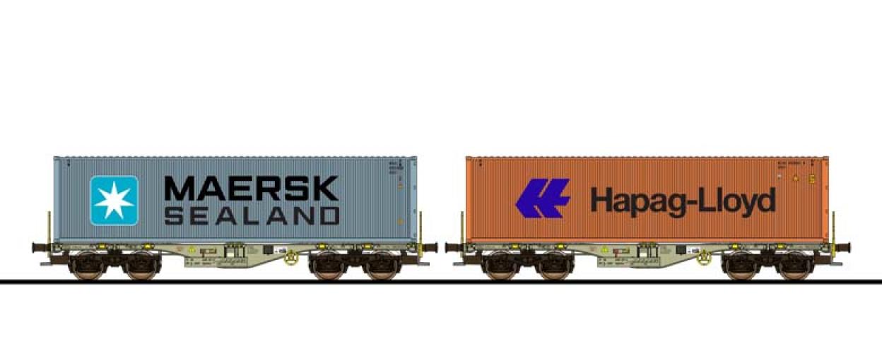 Esu 36604 Containertragwagen, H0, Sgmmns, 37 80 4505 358-4 + 37 80 4505 391-5, D-AAEC Ep. VI, Container MSKU 836088 + HLXU 859683, DC