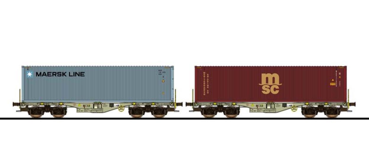 Esu 36605 Containertragwagen, H0, Sgmmns, 37 80 4505 418-6 + 37 80 4505 440-0, D-AAEC Ep. VI, Container MSKU 129707 + MSDU 771850, DC