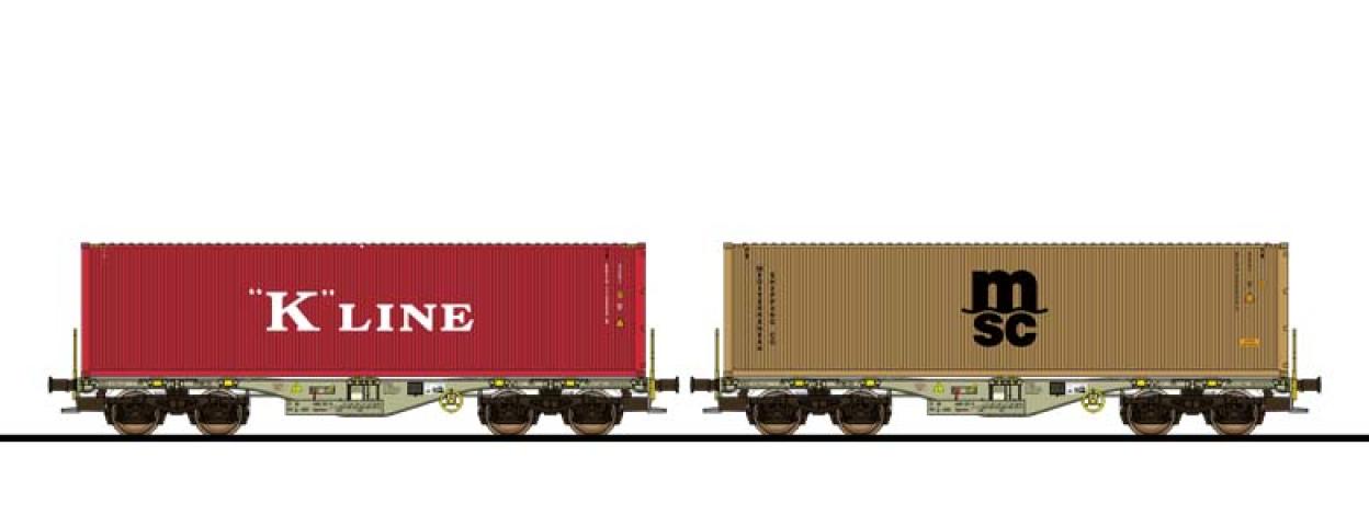 Esu 36606 Containertragwagen, H0, Sgmmns, 37 80 4505 311-3 + 37 80 4505 318-8, D-AAEC Ep. VI, Container KKLU 776880 + MEDU 800828, DC