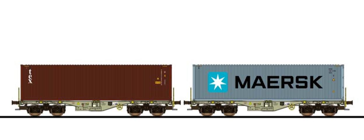 Esu 36607 Containertragwagen, H0, Sgmmns, 37 80 4505 321-2 + 37 80 4505 400-4, D-AAEC Ep. VI, Container TGBU 439839 + MSKU 182576, DC