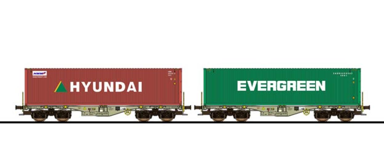 Esu 36609 Containertragwagen, H0, Sgmmns, 37 80 4505 399-8 + 37 80 4505 567-0, D-AAEC Ep. VI, Container HDMU 665868 + EGHU 945599, DC