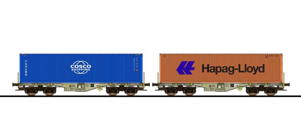 Esu 36610 Containertragwagen, H0, Sgmmns, 37 80 4505 284-2 + 37 80 4505 388-1, D-AAEC Ep. VI, Container CSNU 610332 + HLXU 862303, DC