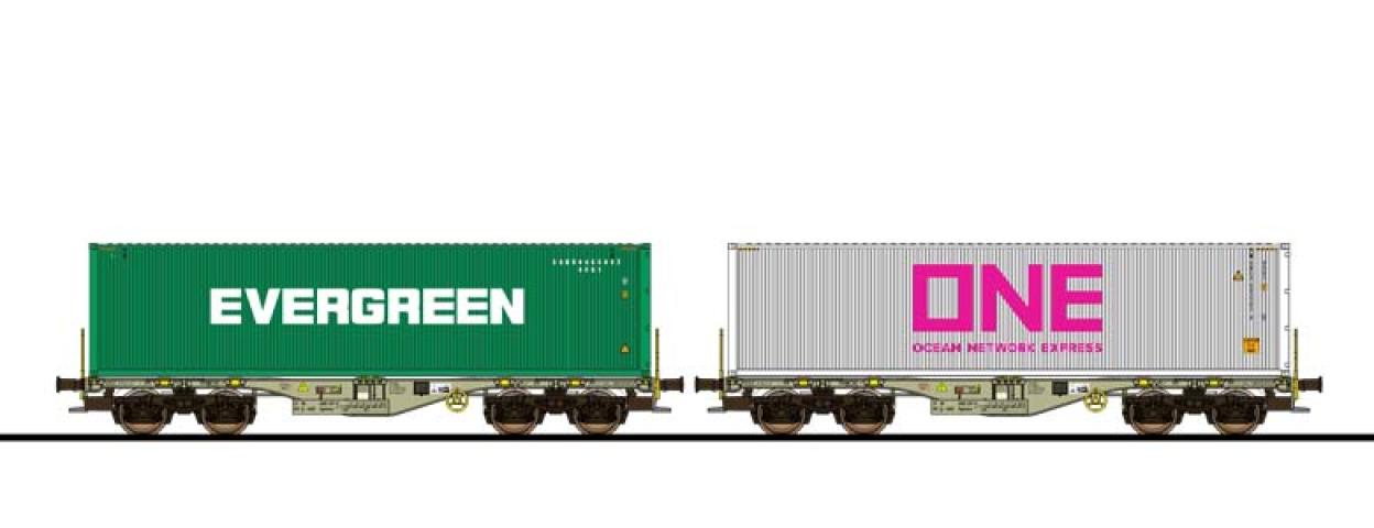 Esu 36611 Containertragwagen, H0, Sgmmns, 37 80 4505 308-9 + 37 80 4505 392-3, D-AAEC Ep. VI, Container EGHU 946186 + ONEU 002297, DC