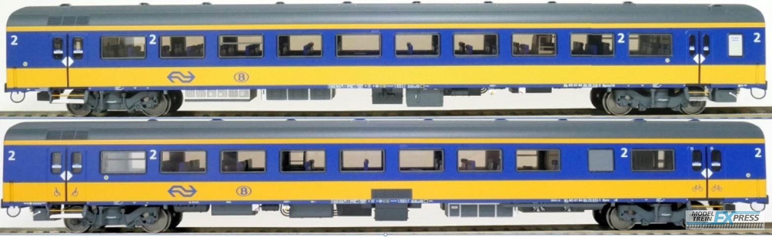 Exact-train 11021 2er-Set NS ICRm Garnitur 1 (Amsterdam - Brussel) für die Hsl-Strecke eingesetzt Reisezugwagen Bpmz10 und Fahrradwagen Bpmbdz8 ( Neue Farbe Gelb / Blau), Ep. VI
