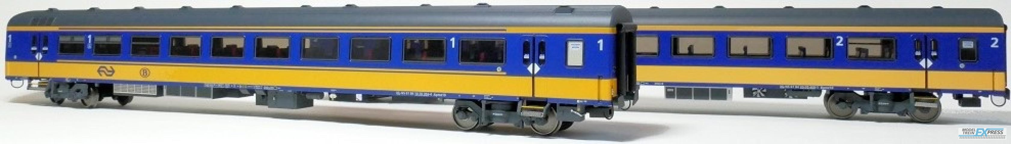 Exact-train 11022 2er-Set NS ICRm Garnitur 1 (Amsterdam - Brussel) für die Hsl-Strecke eingesetzt Reisezugwagen Bpmz10 und Reisezugwagen Apmz10 ( Neue Farbe Gelb / Blau), Ep. VI