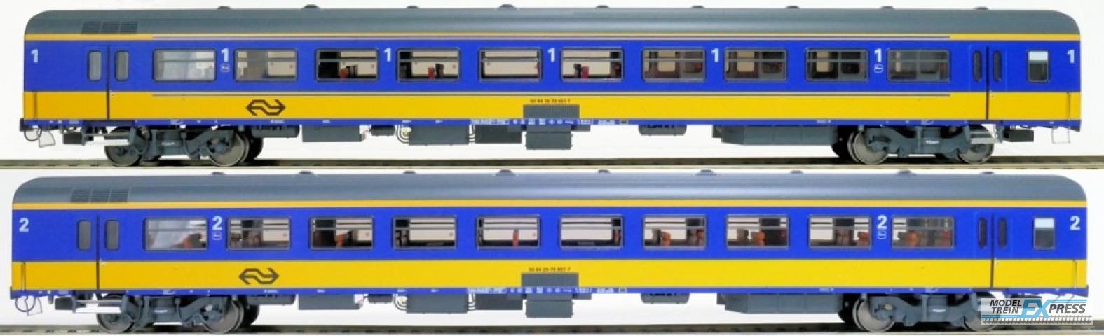 Exact-train 11061 2er-Set NS ICR (Originalversion) für den Nachverkehr nach Belgien, Deutschland und Luxembourg Reisezugwagen A und Reisezugwagen B ( Alte Farbe Gelb / Blau), Ep. IV