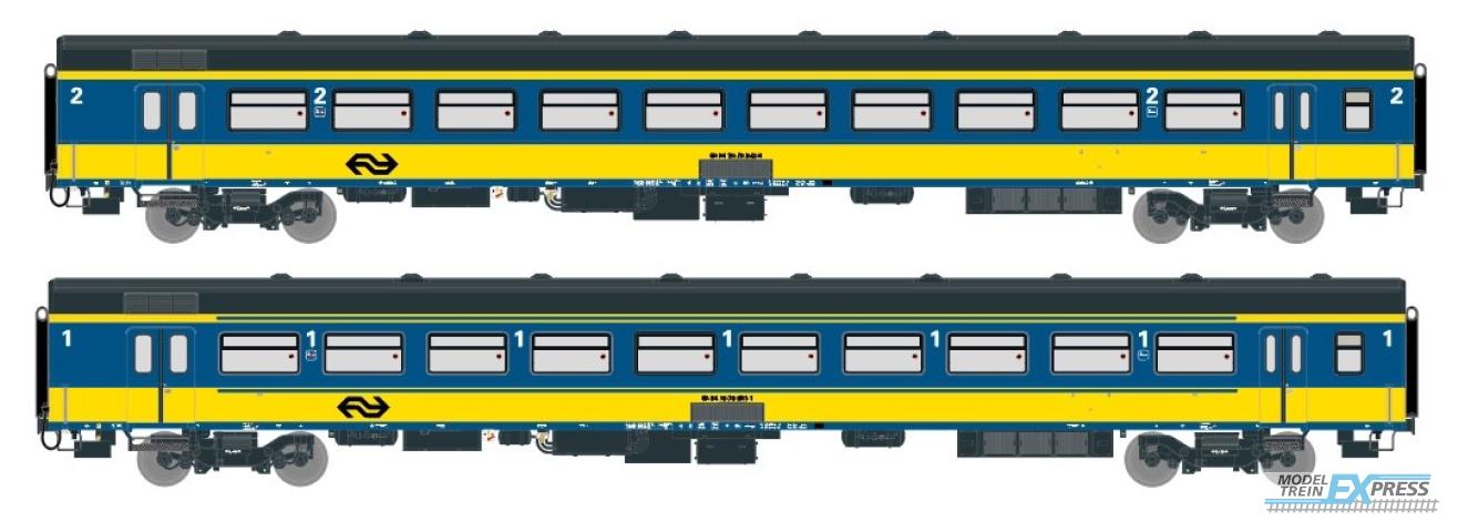 Exact-train 11063 2er-Set NS ICR (Originalversion) für den Nachverkehr nach Belgien, Deutschland und Luxembourg Reisezugwagen A und Reisezugwagen B ( Alte Farbe Gelb / Blau), Ep. IV