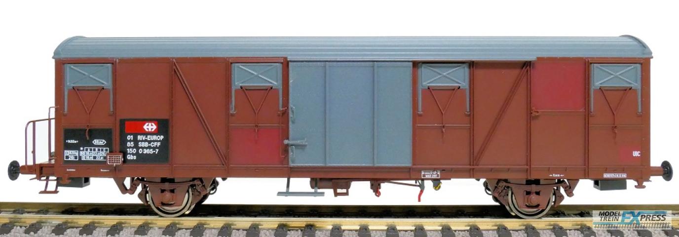 Exact-train 20438 SBB Gbs Güterwagen EUROP mit Farbflächen, kleinem SBB Emblem, geripptem Dach und glatten Türen, Ep. V