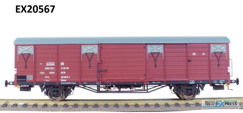 Exact-train 20567 DR Güterwagen Glmms 14.05 Ausfuhrung 1968, 7 Sicken mit Beladung (zu öffnende Türen), Ep. IVa
