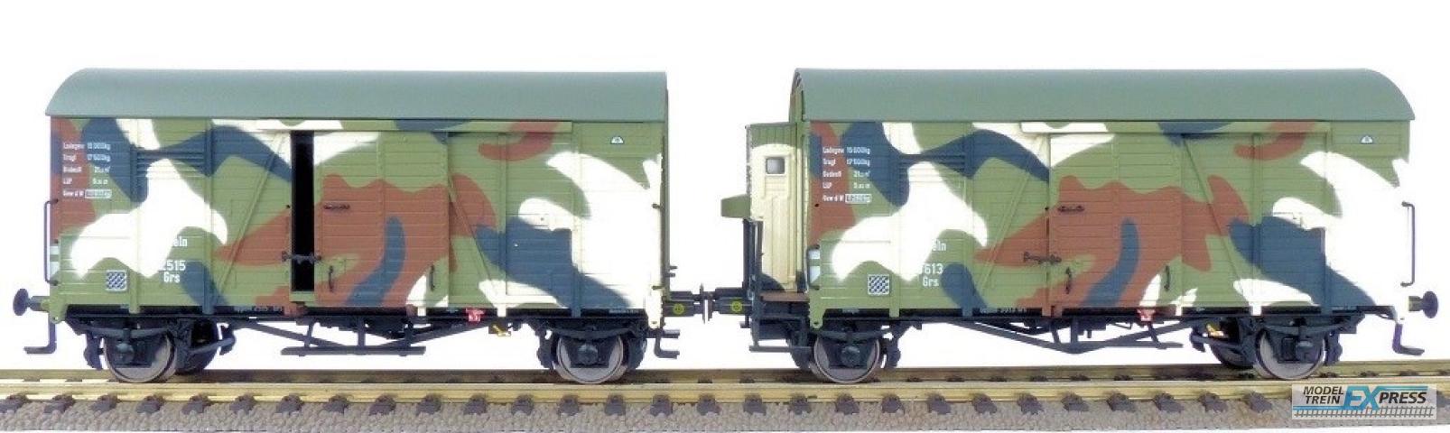 Exact-train 20790 DRG Oppeln GRS Güterwagen (Camouflage Grau/schwarz/Weiss) (Bremserhaus/Gleitlager) (EX20790A), DRG Oppeln GRS Güterwagen (Camouflage Grau/schwarz/Weiss) (Gleitlager)(EX20790B), Ep. II