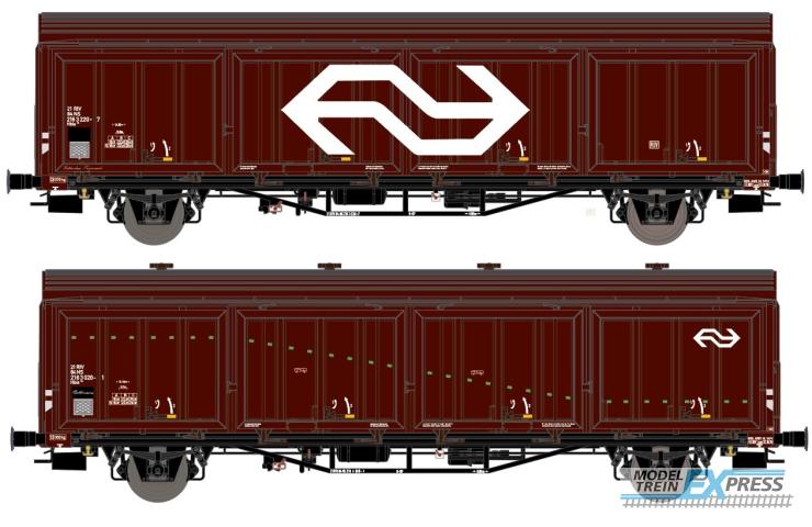 Exact-train 20820 2er-Set NS .Hbis, 3 Sicken, braun, Nr. 21 RIV 84 NS 216 3 220-7, gross NS Logo und Aufschrift 'Rotterdam Feyenoord' und Nr. 21 RIV 84 NS 216 3 020-1,grüner Streifen und Aufschrift 'Bellinzone' , Ep. IVa