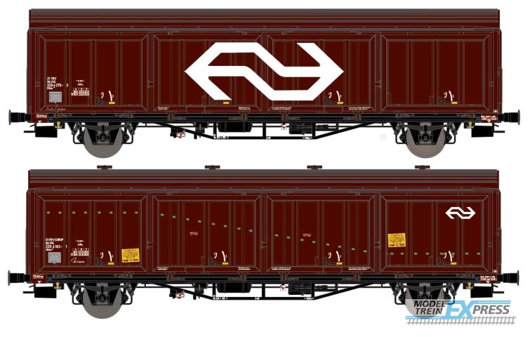 Exact-train 20822 2er-Set NS Hbis, 3 Sicken, braun, Nr. 21 RIV 84 NS 225 4 275-1, gross NS Logo, Aufschrift 'Köln Eifeltor' und Nr. 01 EUROP 84 NS 225 4 183-1, grüner Streifen, Aufschrift 'Vienne' , Ep. IVb