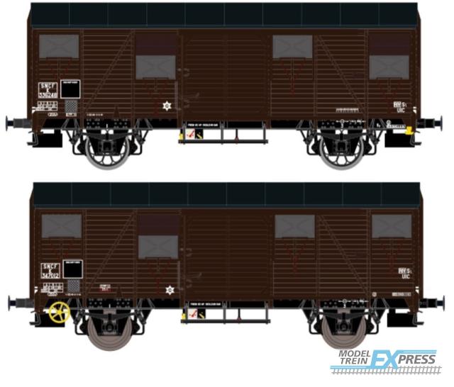 Exact-train 20921 2er-Set SNCF Gs Type K 347042 mit UIC SKF Lager und Diskus Räder und Gs Type K 336248 OCEM Lager und Leonard Speichenrädern Braun, Ep. III