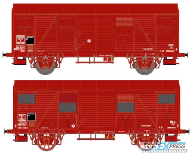 Exact-train 20925 2er-Set SNCF K 3381122 mit OCEM Lager und Leonard Speichenrädern RotBraun und K 336546 EUROP mit UIC SKF Lager und Diskus Räder Braun, Ep. III