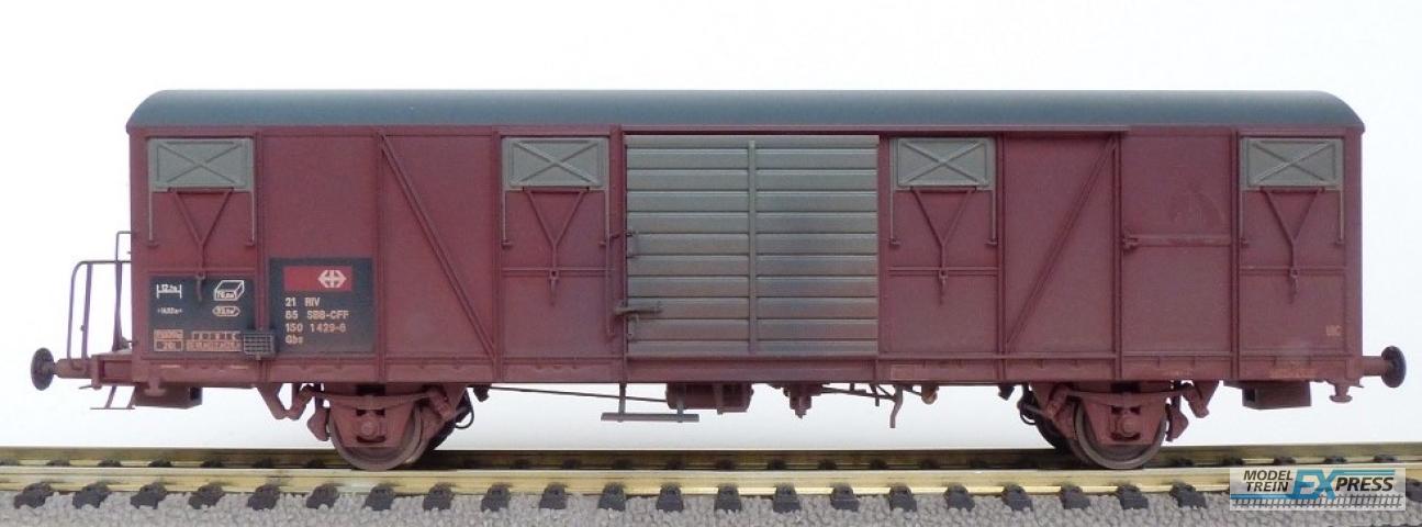Exact-train 22069 SBB Gbs Güterwagen mit kleinem SBB- Emblem, glattem Dach und Türen mit Sicken (Verschmutzt), Ep. VI