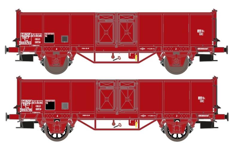 Exact-train 23951 2er-Set SNCF TOW 669765 EUROP mit SKF Lager und Diskus Räder und TOW 669796 EUROP OCEM Lager und Leonard Speichenrädern, Ep. III