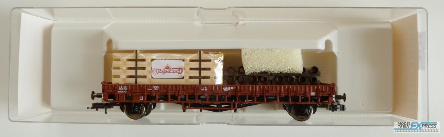 Fleischmann gebruikt materiaal 52278701 Flachwagen beladen mit Rohren und Holz Epoche IV, DB 16 Rohre im Ton-Finish"brüniert nieuw in doos k