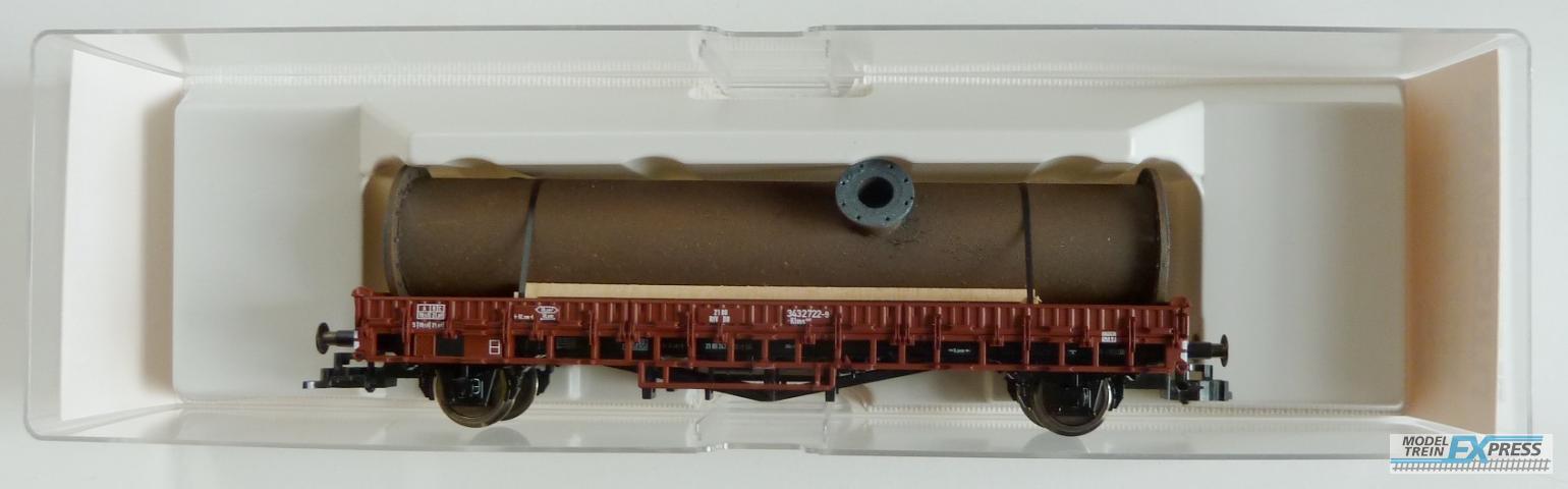 Fleischmann gebruikt materiaal 52278702 Güterwagens Bauart Rmrso 31 der DB, Epoche III. Beladen mit rostigem Großrohr nieuw in doos K
