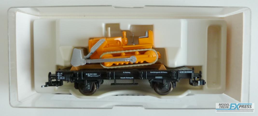 Fleischmann gebruikt materiaal 5259 Fleischmann plattewagen met buldozer z.g.a.n in doos kk