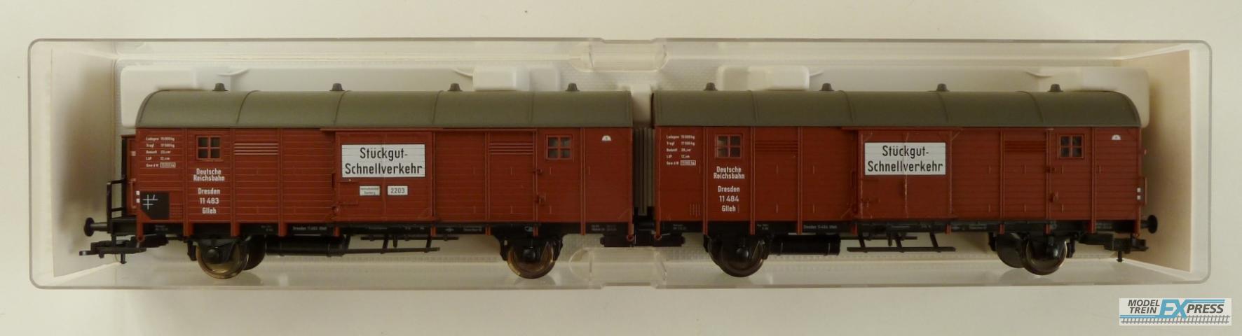 Fleischmann gebruikt materiaal 5306 Leig-Wageneinheit bestehnd aus zwei gedeckten Güterwagen Bauart Gellh "Dresden", Epoche II. nieuw in doos K