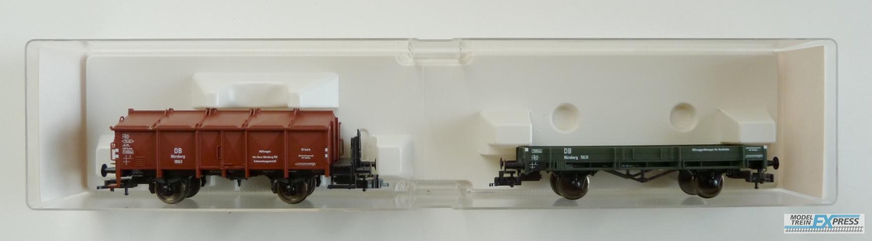 Fleischmann gebruikt materiaal 825910 Set DB 1 groene platewagen en 1 klepdekselwagen nieuw in doos F