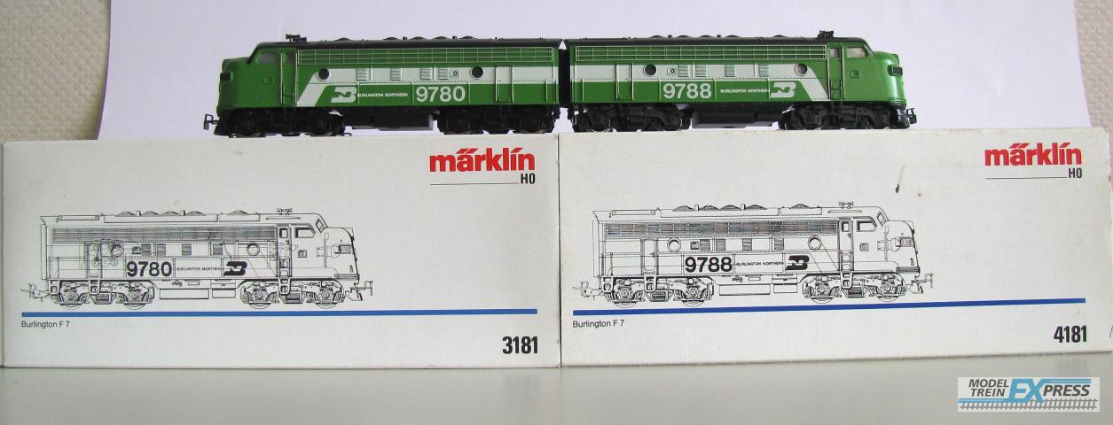 Gebruikt Materiaal 3181SET Marklin 2-delige Diesellok Burlington Northern, hoog vermogen digitaal, gebruikt in doos (3181 + 4181)