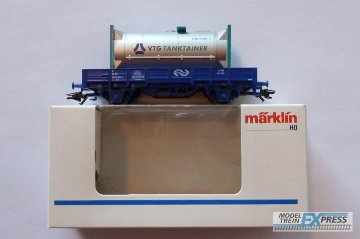 Gebruikt Materiaal 4433.1 Marklin NS lagebakwagen blauw met VTG Tanktainer