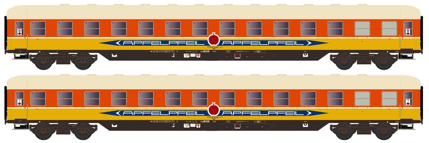 Hobbytrain 22216 2ER SET LIEGEWAGEN BCM 53 DB/APFELPFEIL, EP.IV, GELB/ORANGE