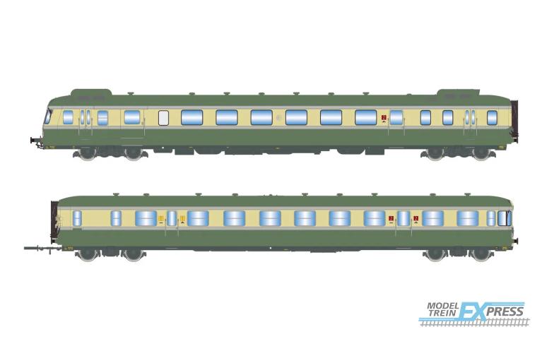 Jouef 2419S SNCF, diesel railcar RGP II X 2716 + trailer XR 7719, green/beige livery, with smoke shields, without logo, ep. III-IV, with DCC sound decoder