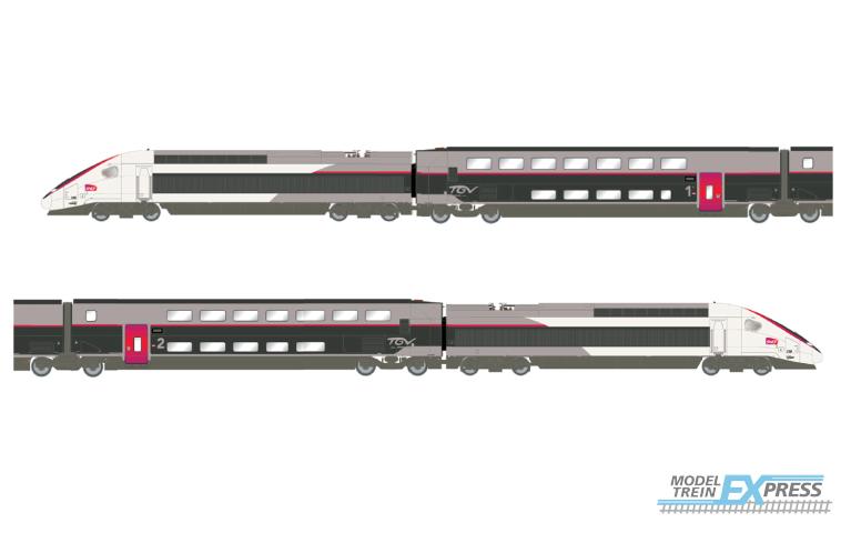 Jouef 2451S TGV Duplex Carmillon, 4-unit pack with loco, dummy loco and 2 end coaches, ep. VI, with DCC sound decoder