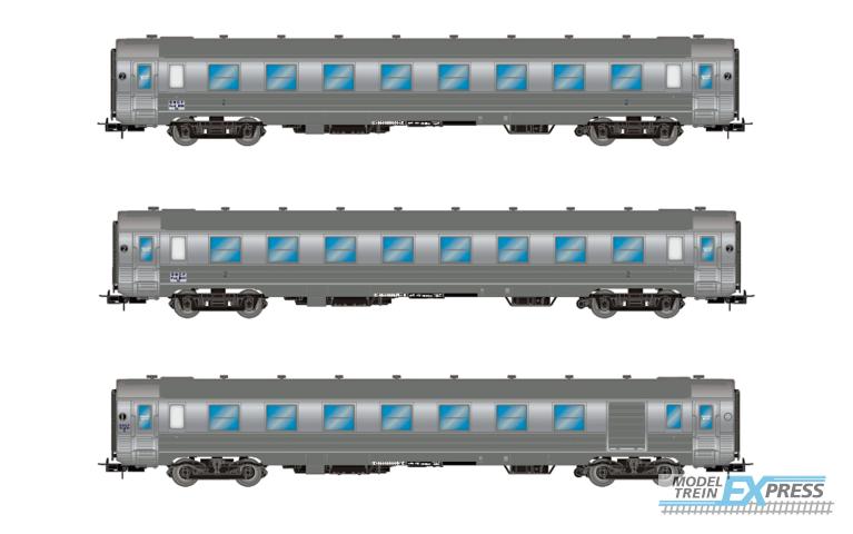 Jouef 4175 SNCF, 3-unit pack short DEV Inox coaches (2 x B8myfi 2nd cl. + A6Dzmyi luggage), ep. IIIa