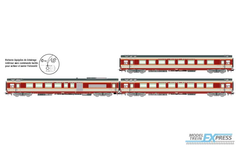 Jouef 4192 SNCF, 3-unit pack Gran Confort coaches TEE "Le Kléber" (A8u, A8tu, A4Dtux), betón grey, ep. IV