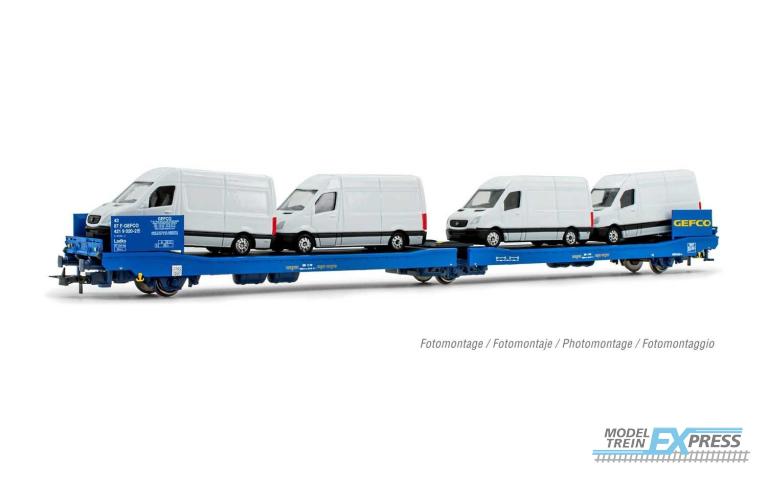 Jouef 6207 GEFCO, 3-axle flat wagon Ladks, blue, loaded with 4 Sprinter vans, period V-VI