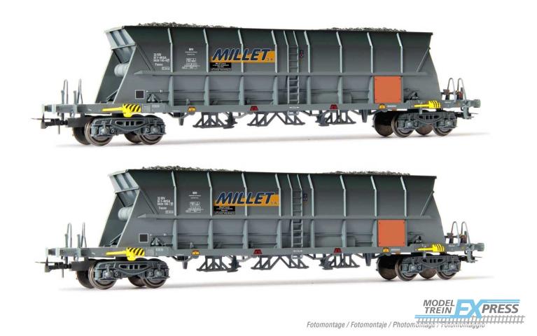 Jouef 6209 SNCF, 2-unit pack of 4-axle coal hopper wagon EF60 "MILLET" with orange plate, period VI