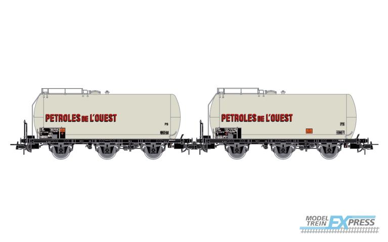 Jouef 6249 SNCF, 2-unit pack 3 axle tank wagons, "PETROLES de L'OUEST", grey livery, ep. IV